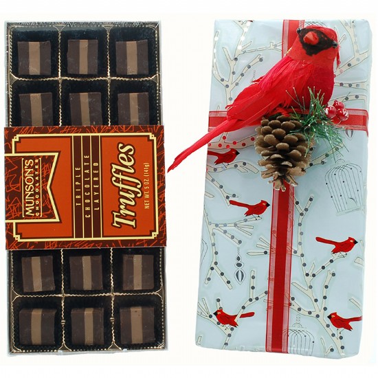Triple Chocolate Layered Truffle with Cardinal Ornament 5 oz.