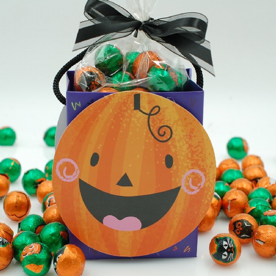 Pumpkin Bag with Milk Chocolate Halloween Foiled Balls 4 oz.